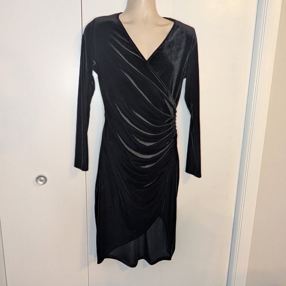HuHot Wrap Long Sleeve Velvet Bodycon Midi Dress SZ L